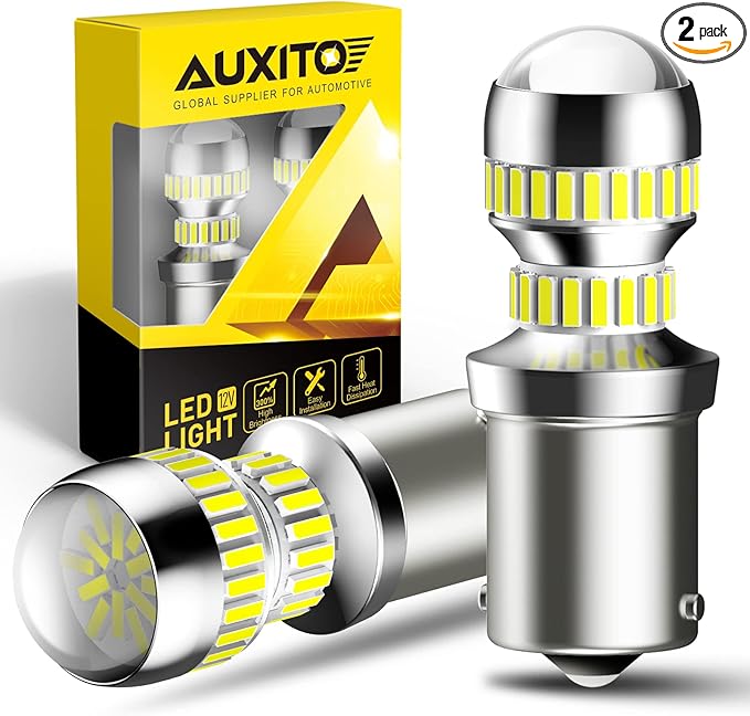 AUXITO 1156 LED Bulb White Super Bright 7506 BA15S P21W LED Light Replacement with Projector for Backup Reverse Tail Brake DRL Turn Signal Parking Light, Pack of 2