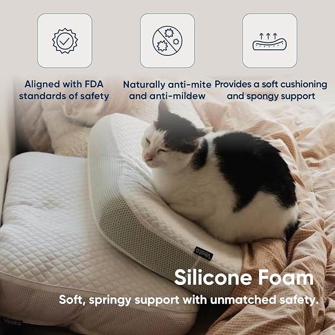 Vesta MintZen Silicone Foam Pillow, Wave Shape for Shoulder & Neck Support, Ideal for Back, Stomach, and Combo Sleepers, Washable Cooling Cover, Medium Profile (3-3.5" Height)