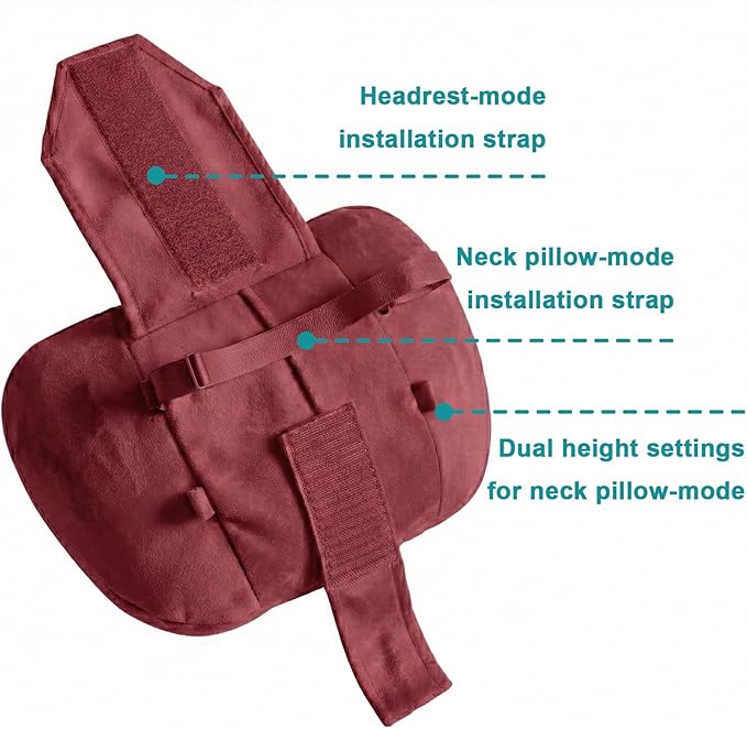 2PCS Car Pillow for Car Neck Pillow for Driving Seat Lumbar Support Soft Cushion with Extra Filling Accessories Back Support for Travel Nap and Trips Sleeping(Red, Head and Lumbar)