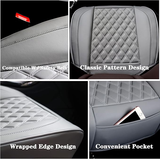 Cusaota 2 Piece Car Seat Covers Protectors for Front Seat Bottoms, Luxury PU Leather Car Interior Seat Cushion Pad Mat, Compatible with 90% Vehicles (Sedan SUV Truck Jeep Mini Van) (Gray-2PCS)