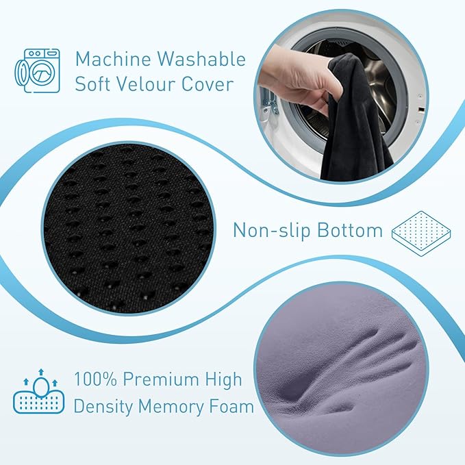 BlissTrends Seat Cushion,5.2in Thick Memory Foam Cushions for Office Chair, Car Seat, Airplane, Relieving Pressure Tailbone Sciatica Back Pain for Long Sitting Office Workers, Car Drivers Black