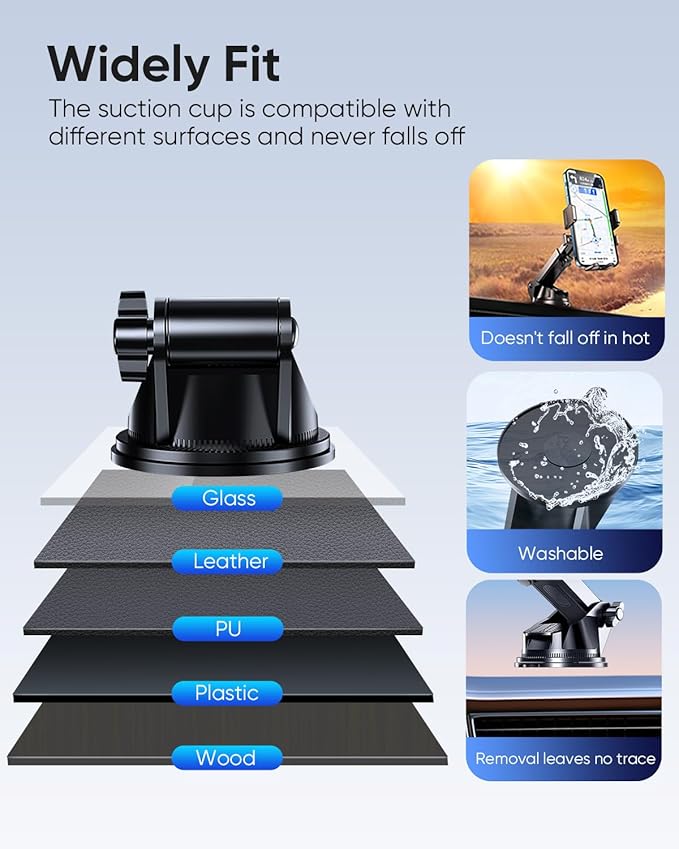 3 in 1 Car Phone Holder Mount, [1s Auto Lock] Phone Holders for Your Car, 360° Adjustable Dashboard Vent Windshield Cell Phone Cradle Clamp Clip for iPhone, Samsung, Google, 4.7-7" Android Smartphones