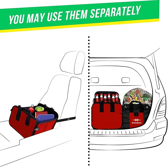 XL Trunk Organizer 4-Section Modular System – Extra Large Car Cargo Storage, Foldable Multi-Compartment Bin for Groceries, Gear & Travel – High-Density Structure – Red