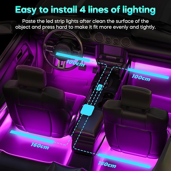 Winzwon Led Lights for Car Accessories Interior, Valentines Day Gifts for Him Her Men Women Teen Boys Girls, APP Control with USB Port Color Change Lights for Truck Decor
