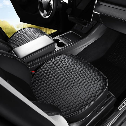 SanQing 2PCS Car Seat Cover Luxury Napa Leather Front Seat Covers for Tesla Model 3 Car Seat Bottom,Heavy Duty Seat Cushion Protector Without Backrest (Leather Black Front, Model 3)