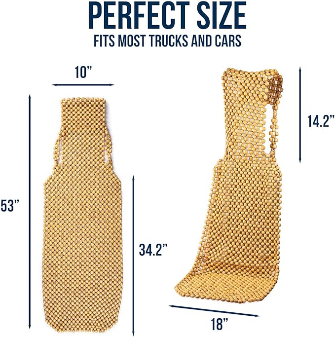 ZONETECH Beaded Seat Cover for Cars Cooling, Massage Cushion, Car Seat Natural Wooden Beads for Semi Truck, Trailer, Car (Natural, 1-Pack)