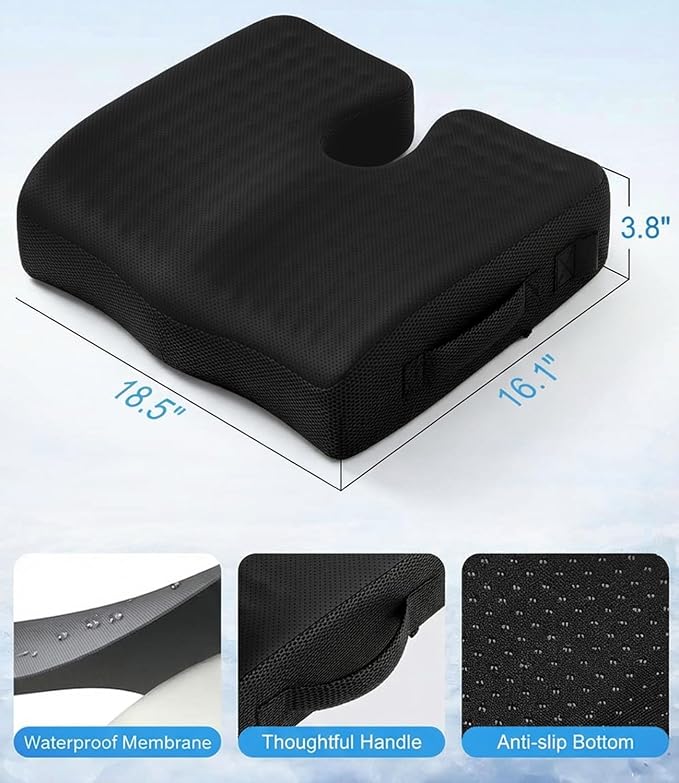 Wheelchair Seat Cushions Cooling, Ergonomic Seat Cushion, Waterproof Silk Fabric, Memory Foam Cooling Gel Office Chair Cushion for Hip Support, Relieve Sciatica, Back, Coccyx, Pressure Sore