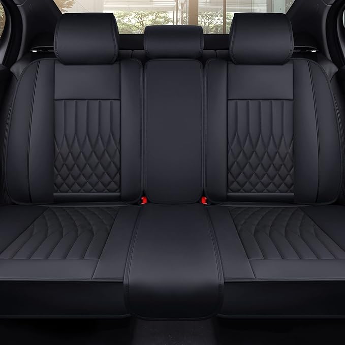 Aierxuan Rear Car Seat Covers with Waterproof Leather, Automotive Vehicle Cushion Cover Universal Fit for Most Cars (Black, Rear seat Cover)