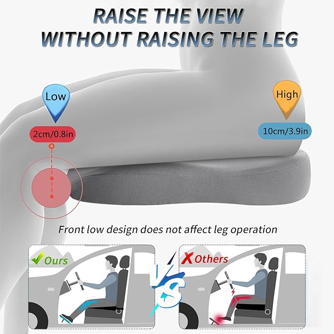 Wedge Car Seat Cushions for Driving, Adult Booster Seat Cushion for Car Truck Driver, Memory Foam Butt Cushion for Office Chair Wheelchair Home, Cloth Blue