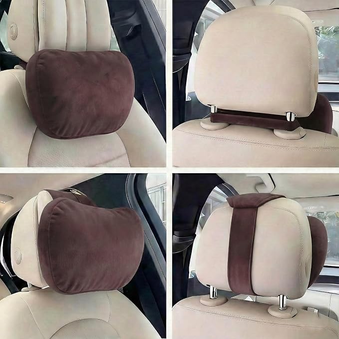 2PCS Car Pillow for Car Neck Pillow for Driving Seat Lumbar Support Soft Cushion with Extra Filling Accessories Back Support for Travel Nap and Trips Sleeping (Coffee, Head and Lumbar)