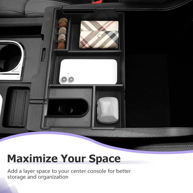 LUWU Tundra & Sequoia Center Console Organizer for 2007-2017 2018 2019 2020 2021 Toyota Tundra & Sequoia Accessories Armrest Console Storage Box Insert Tray ABS Material Black