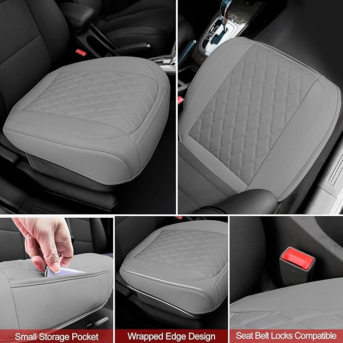 1 Pack Leather Front Car Seat Cover Bottom Car Seat, Anti-Slip and Full Wrap Driver Car Seat Protectors, Luxury Waterproof Bottom Auto Seat Cushion Pad Mat for Most Vehicles(Gray)