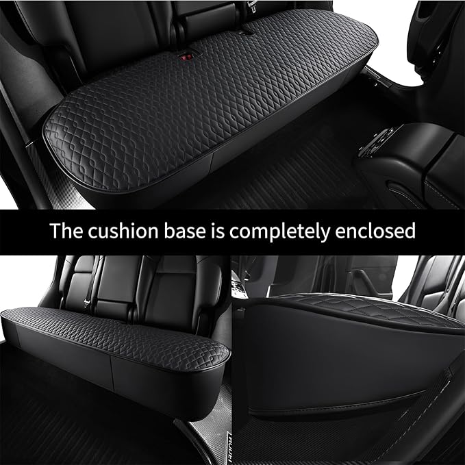 SanQing 2PCS Car Seat Cover Luxury Napa Leather Rear Seat Covers for Tesla Model 3 Car Seat Bottom,Heavy Duty Seat Cushion Protector Without Backrest (Leather Black Rear, Model 3)
