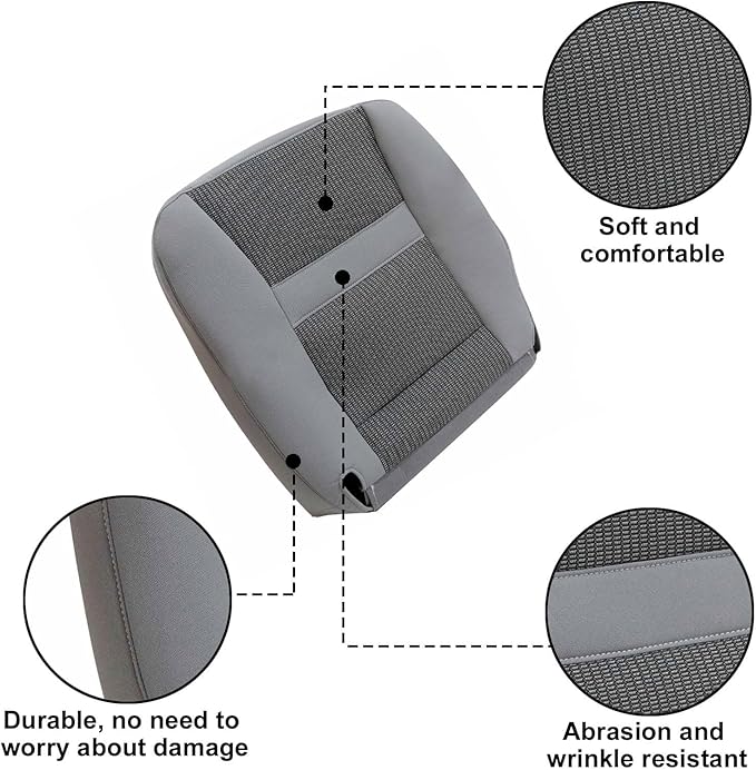 SecosAutoparts Driver Foam Cushion & Driver & Passenger Side Bottom Replacement Cloth Seat Cover Fit for Dodge Ram 1500 2500 3500 4500 5500 2006 2007 2008 2009 2010