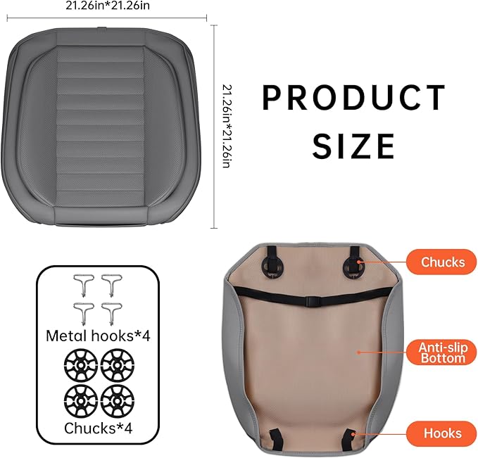 2 Pack Car Bottom Seat Covers, Luxury Leather Front Seat Covers, Breathable and Waterproof Automotive Bottom Seat Covers, Universal Anti-Slip Seat Covers Fit for Most Vehicles (Gray, 2 PCS)