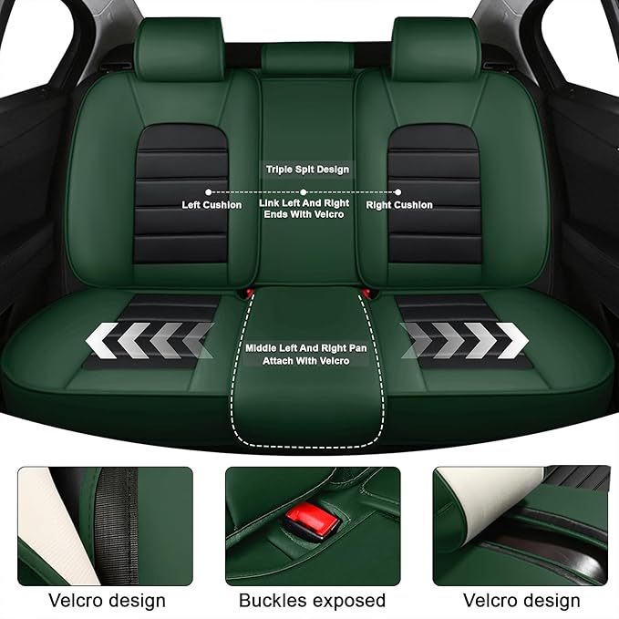 5 Car Seat Covers for Toyota Highlander 2001-2026 Breathable Leather,Waterproof Car Seat Protectors with Comfort Headrest Pillows,Automotive Vehicle Cushion with Storage Pockets (Luxury,Green)