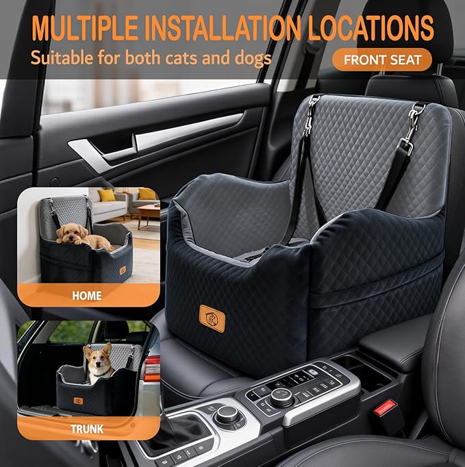 Memory Foam Dog Booster Seat Under 35 lbs, Medium Dog Car Seat, Comfortable Hi-Density Sponge Car Bed for Small/Medium Pets,Detachable and Washable Pet Travel Bed with 2 Adjustable Safety Belt