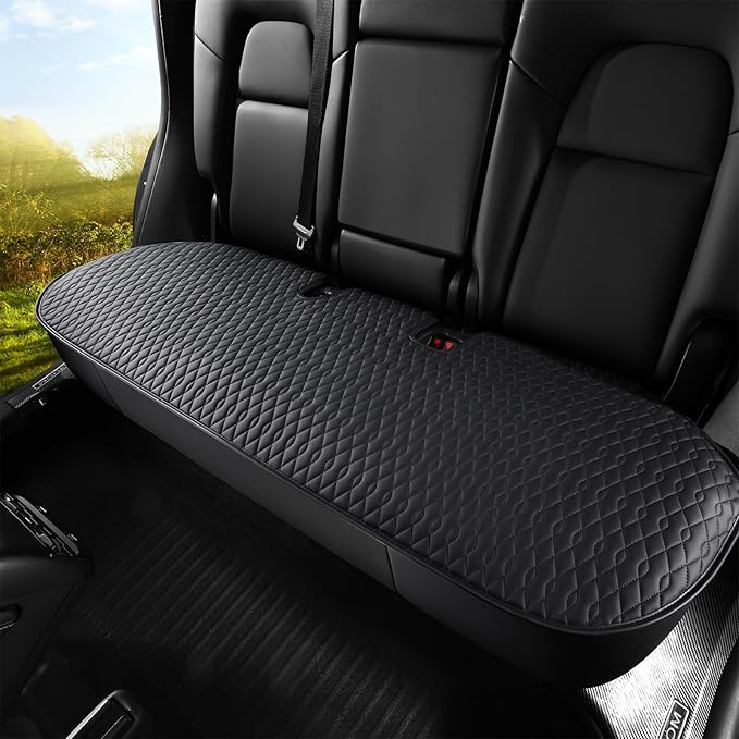 SanQing 2PCS Car Seat Cover Luxury Napa Leather Rear Seat Covers for Tesla Model 3 Car Seat Bottom,Heavy Duty Seat Cushion Protector Without Backrest (Leather Black Rear, Model 3)