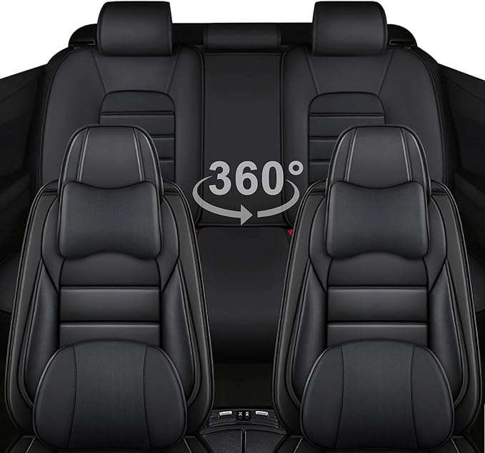 5 Car Seat Covers for Toyota Highlander 2001-2026 Breathable Leather,Waterproof Car Seat Protectors with Comfort Headrest Pillows,Automotive Vehicle Cushion with Storage Pockets (Luxury,Black)