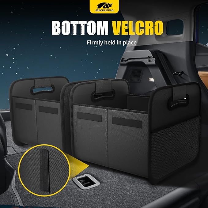 MIKKUPPA Car Trunk Organizer - Split Design Collapsible Small Trunk Organizer for Groceries, Car Storage Organizers for SUV Auto Truck Van with Non Slip Bottom (Black, 2Pack)