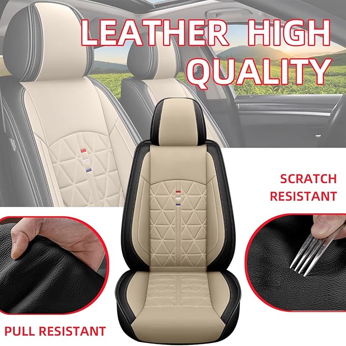 Front Seat Covers Fit for Kia Soul 2010-2023 2024 2025 Seat Covers Waterproof Leather Automotive Seat Cushion with Airbag Compatible (2 Seats, Black & Beige)