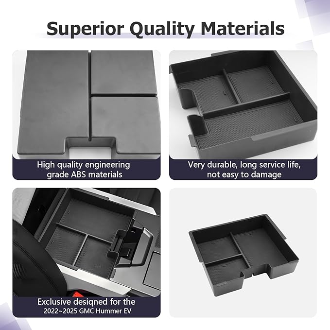 LUWU Center Console Organizer Compatible with 2022 2023 2024 2025 2026 GMC Hummer EV Accessories 2025 2026 Hummer EV Center Console Organizer Armrest Storage Box Armrest Organizer Insert Tray (Black)