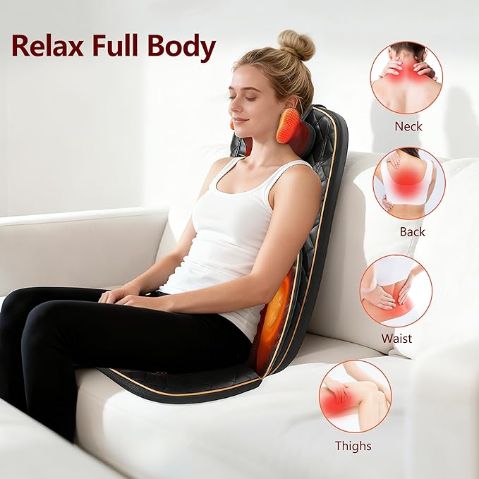 Neck and Back Massager with Heat - Shiatsu Full Back Walking Massager with Deep Kneading & Seat Cushion Vibration for Chair and Home, Pain Relief, Dual-Neck Detachable and Height Adjustment