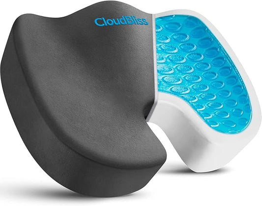 CloudBliss Gel Seat Cushion - Cooling Gel Enhanced, Memory Foam, Ergonomic Seat Cushion for Long Sitting for Office, Game, Car, Airplane (X-Large, Grey)