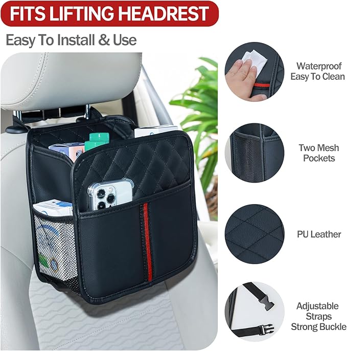 Car Seat Back Organizer with Storage Pockets, 2 Pack Multi Hanging Car Seat Organizer Backseat Car Organizer, Leather Backseat Car Organizer for Kids & Adults with Cup Holders Car Travel Accessories