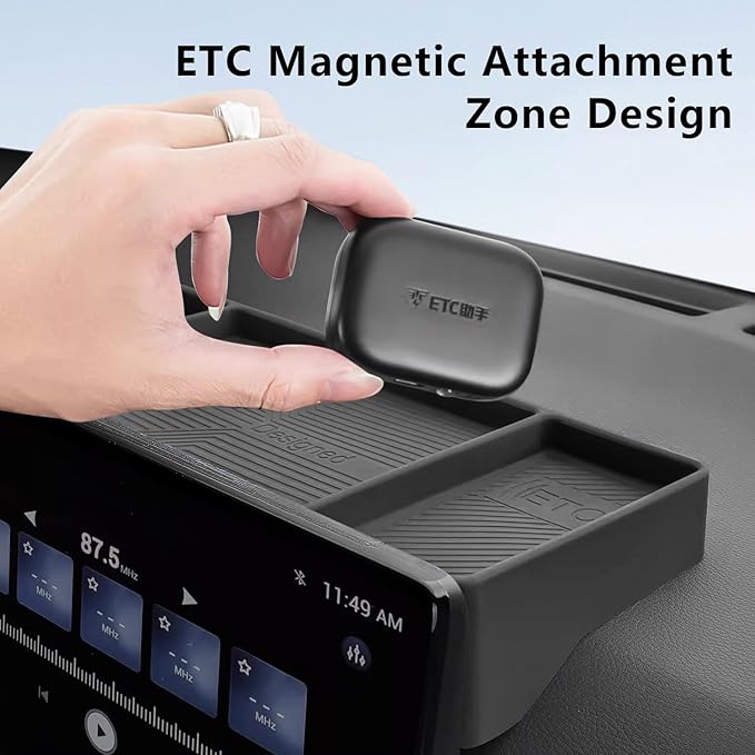 Temmis Dashboard Organizer for Toyota Highlander 2022-2026, Silicone Dash Board Tissue Holder Dash Storage Tray Container Box Behind Screen-Black