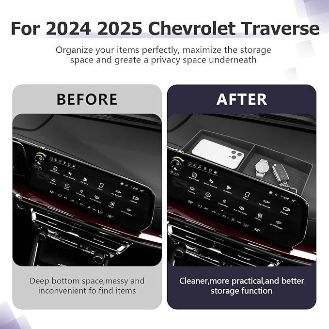 LUWU 2025 2026 Traverse Dashboard Storage Tray Compatible with 2024 2025 2026 Chevrolet Traverse Accessories Behind Screen Organizer 2025 2026 Traverse Accessories Center Console Display Box Dash Tray