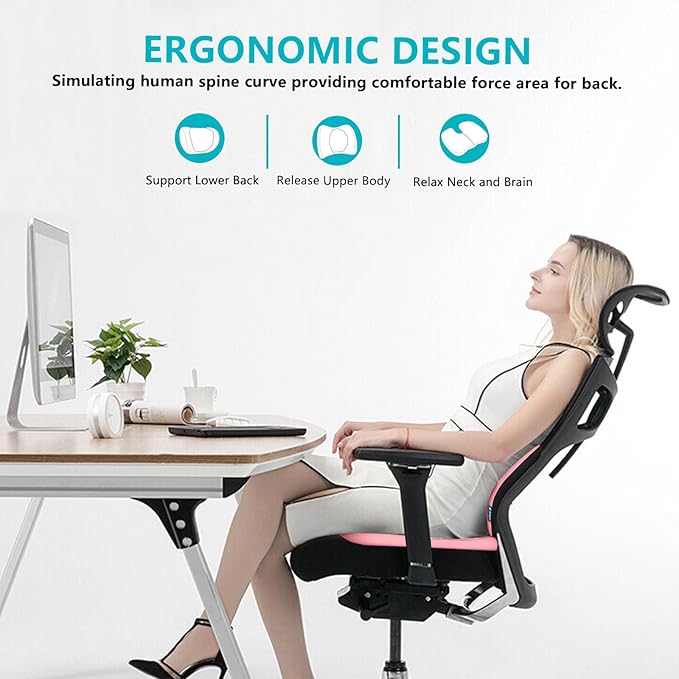 FLORICH Car Seat Cushion and Back Support for Office Chair Memory Foam Chair Cushions Pressure Relief Seat Pads with Gel Massage Point Lumbar Support (Light Pink)