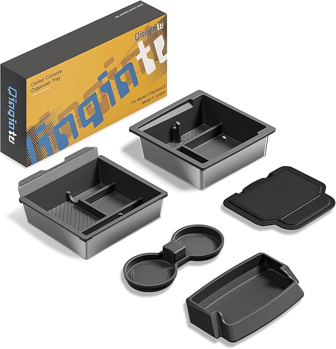 for Tesla Model Y Juniper(2025-2026) & Model 3 Highland(2024-2026) Center Console Organizer [Slide Smoothly & Carbon Fiber] Sunglasses Cup Holder for Tesla Model 3 Model Y Accessories Black