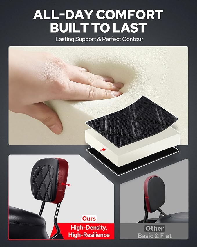 Benlari Passenger Sissy Bar Backrest, Quick Release Detachable Rear Backrest Sissy Bar Fit for Harley Davidson Touring Street Glide Road Glide Road King Electra Glide 2009-2024, Black