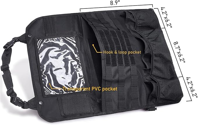 Tactical Car Seat Back Organizer Set Upgraded Tactical Molle Seatback Cover Protector Universal Fit Vehicles Truck MPV Pickup (Black with 2 Pouches)