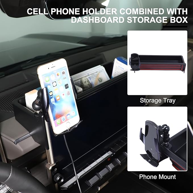 for Hummer EV Accessories Center Console Dashboard Storage Tray Phone Holder Mount,360 Degree Rotatable Phone Holder Stand Dash Organizer Tray for Hummer EV SUV Pickup 2022-2024 2025 2026 (B)