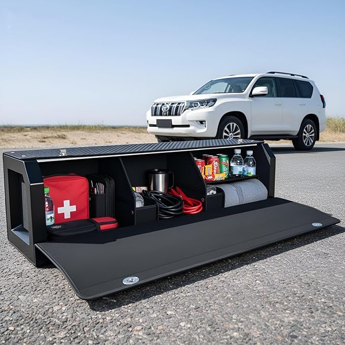 Sturdy Trunk Organizer with Lid, Waterproof Leather Car Storage Organizer with Sturdy Handle, Extra Large Car Organizers and Storage Fits Shopping, Camping, Road Trips (42.12 inch)