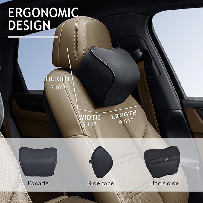 Car Neck Pillow for Driving, Soft Car Neck Pillow Memory Foam Neck Support Pillow, Comfortable Ergonomic Design for Travel, Cervical Support and Neck Pain Relief (Black, 1Pcs)