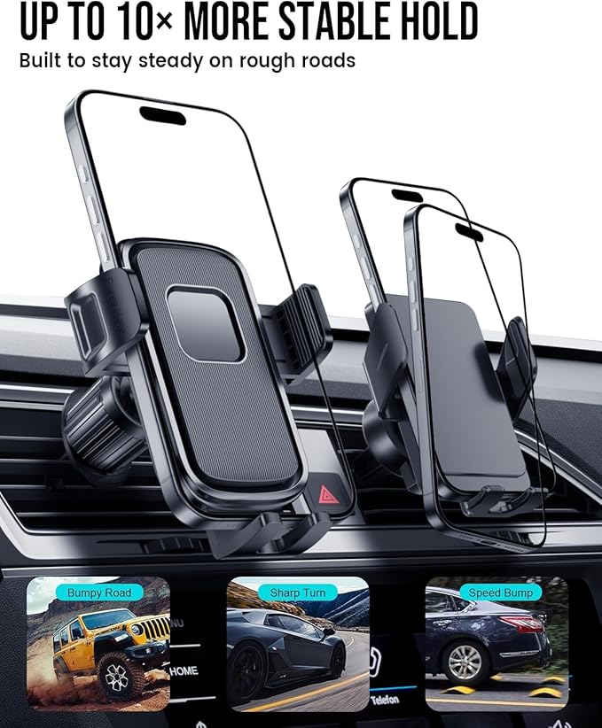 Delobon Phone Holders for Your Car [One-Button Release] Car Phone Mount 360° Adjustable Vent Cell Phone Holder for iPhone 17 Pro Max 16 15 Samsung S25 S24