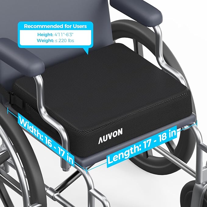 AUVON Cooling Gel Wheelchair Seat Cushion for Sciatica, Back, Pressure Sore and Ulcer Pain Relief, Breathable Memory Foam Chair Cushion with Waterproof Silk Fabric, Removable Strap, Anti-Slip Cover
