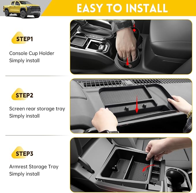 3PCS Center Console Organizer for 2023-2025 Chevy Chevrolet Colorado/GMC Canyon Armrest Tray Dashboard Storage Box and Cupholder Insert for 2023 2024 2025 Colorado/Canyon Accessories