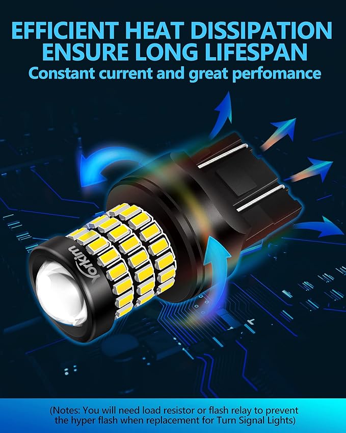 Yorkim 7440 LED Bulb White 7443 led reverse lights bulb with Projector 7441 W21W T20 led bulb Replacement Lamp for reverse lights backup lights blinker light turn signal lights tail lights, pack of 4