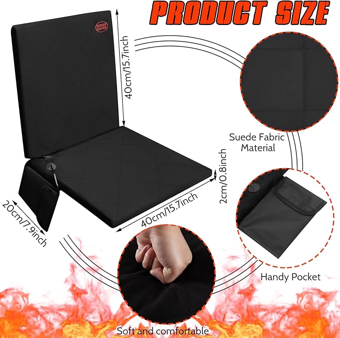 Juexica Portable Heated Seat Cushion Warm Stadium Seats Camping Outdoor with Back Support and 3 Level Winter Heated Seat Cover for Outdoors, No Power Bank(15.7 Inch,Black)