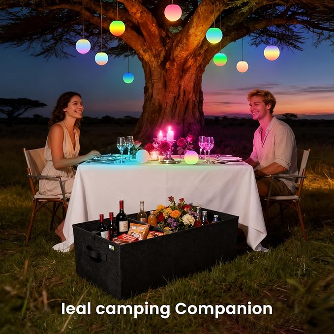 MIU Color Collapsible Trunk Organizer with Rechargeable LED Globe Lights Set for SUV, Camping, Party & Home Storage，Car Accessories for Men, Women