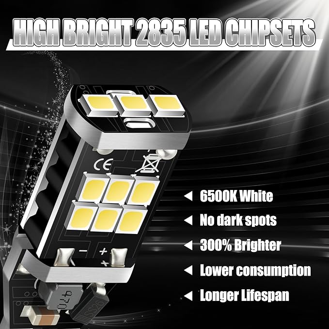 912 921 LED Bulb for Backup Reverse Lights, 2835 15-SMD Chipsets Error Free 300% Super Bright 906 922 W16W T15 LED Lights - (Pack of 2, White)