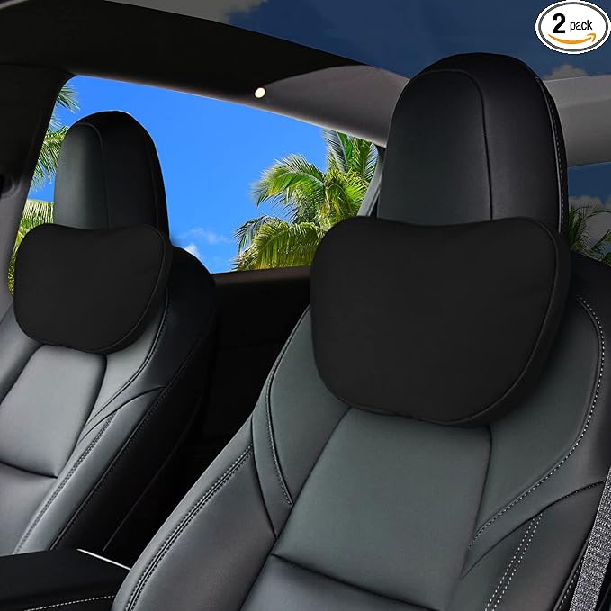 2 Pack Car Headrest Neck Pillow Fits for Tesla Model 3 Model Y Model S Model X Accessories,Car Seat Pillow Head Neck Rest Cushion(Upgrade Black)