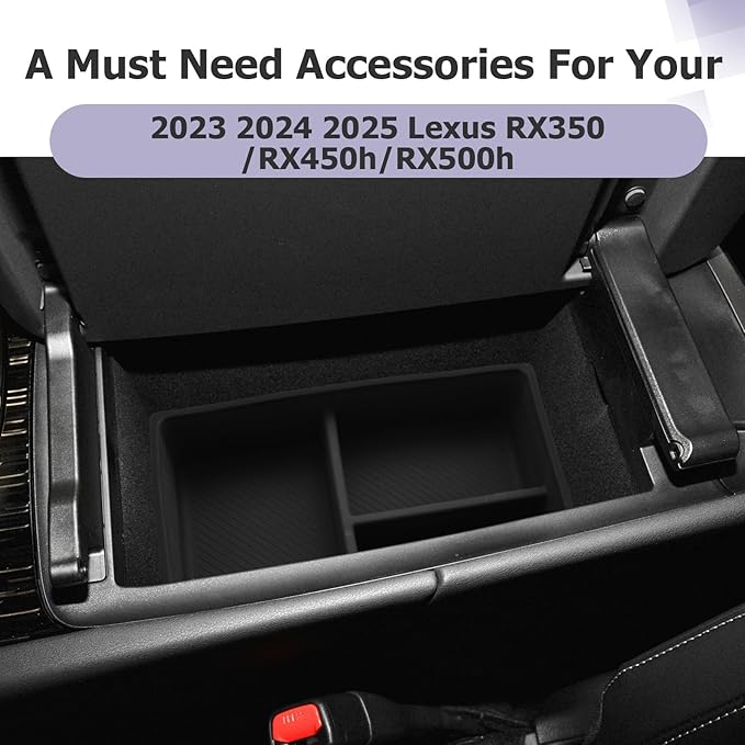 LUWU 2025 2026 Lexus RX350 Center Console Organizer for 2023 2024 2025 2026 Lexus RX350/RX450/RX500 Accessories Armrest Console Storage Box Glove Organizer Tray Silicone Material 2-Pack (Black)