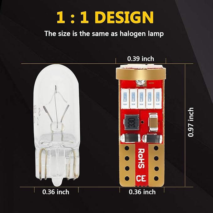 PHINLION 194 LED Blue Bulbs, Super Bright 168 2825 175 T10 Wedge LED Non Polarity Replacement Lamps for Car Interior Dome Map Reading Door Courtesy Parking License Plate Lights