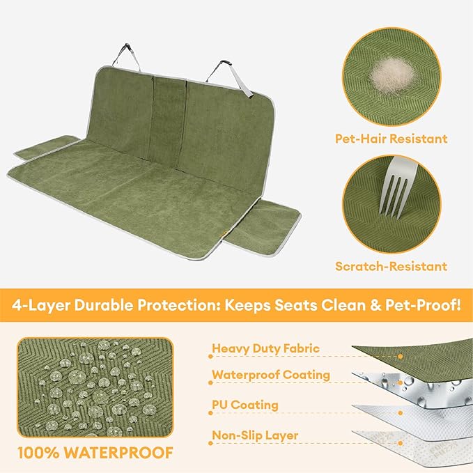 FUNNY FUZZY Dog Car Seat Cover for Back Seat, Waterproof, Scratchproof Car Seat Protector for Dogs Nonslip, Dog Back Seat Covers for Cars, Trucks and SUVs, Back Seat(18.1''W x 53''L×22" H)