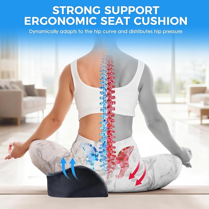 Niceeday Seat Cushion for Office Chair & Car - Premium Memory Foam with Ergonomic U-Shape Design - Enhanced Comfort for Tailbone & Hip Support, Non-Slip Base & Machine Washable Cover